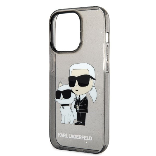 Калъф за Apple iPhone 14 Pro, Karl Lagerfeld, Glitter Karl & Choupette, Черен