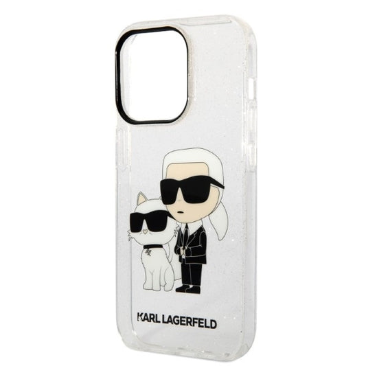Калъф за Apple iPhone 14 Pro, Karl Lagerfeld, Glitter Karl & Choupette, Прозрачен