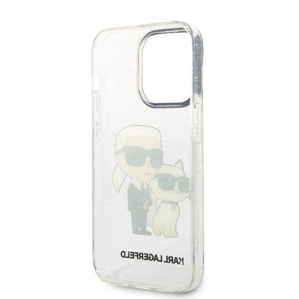 Калъф за Apple iPhone 14 Pro, Karl Lagerfeld, Glitter Karl & Choupette, Прозрачен