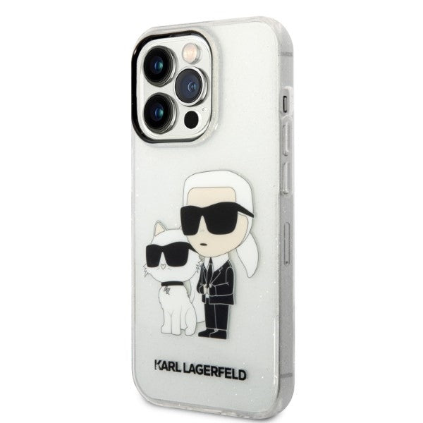 Калъф за Apple iPhone 14 Pro, Karl Lagerfeld, Glitter Karl & Choupette, Прозрачен
