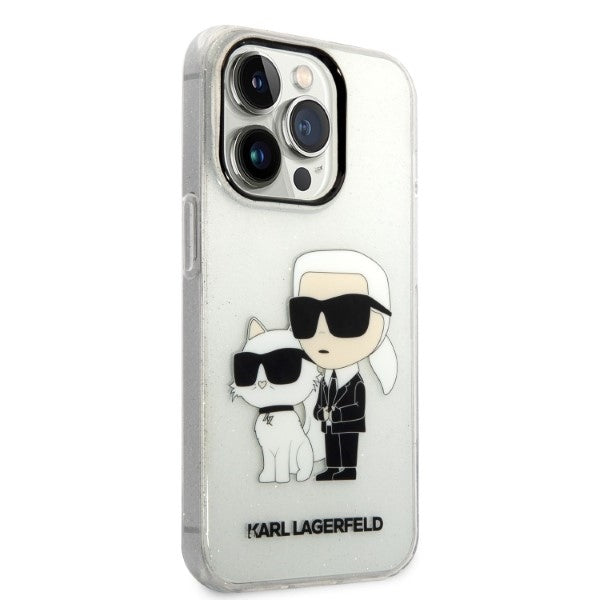Калъф за Apple iPhone 14 Pro, Karl Lagerfeld, Glitter Karl & Choupette, Прозрачен