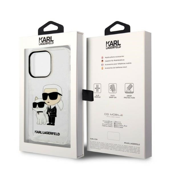 Калъф за Apple iPhone 14 Pro, Karl Lagerfeld, Glitter Karl & Choupette, Прозрачен