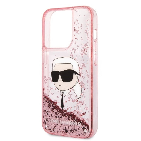 Калъф за Apple iPhone 14 Pro, Karl Lagerfeld, Glitter Karl's Head, Розов