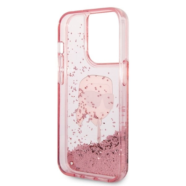 Калъф за Apple iPhone 14 Pro, Karl Lagerfeld, Glitter Karl's Head, Розов