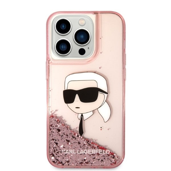 Калъф за Apple iPhone 14 Pro, Karl Lagerfeld, Glitter Karl's Head, Розов