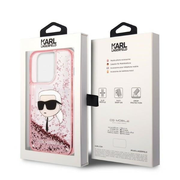 Калъф за Apple iPhone 14 Pro, Karl Lagerfeld, Glitter Karl's Head, Розов