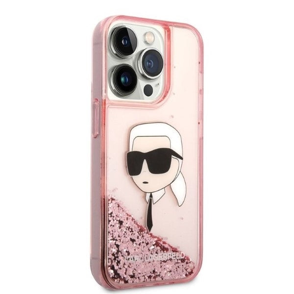 Калъф за Apple iPhone 14 Pro, Karl Lagerfeld, Glitter Karl's Head, Розов