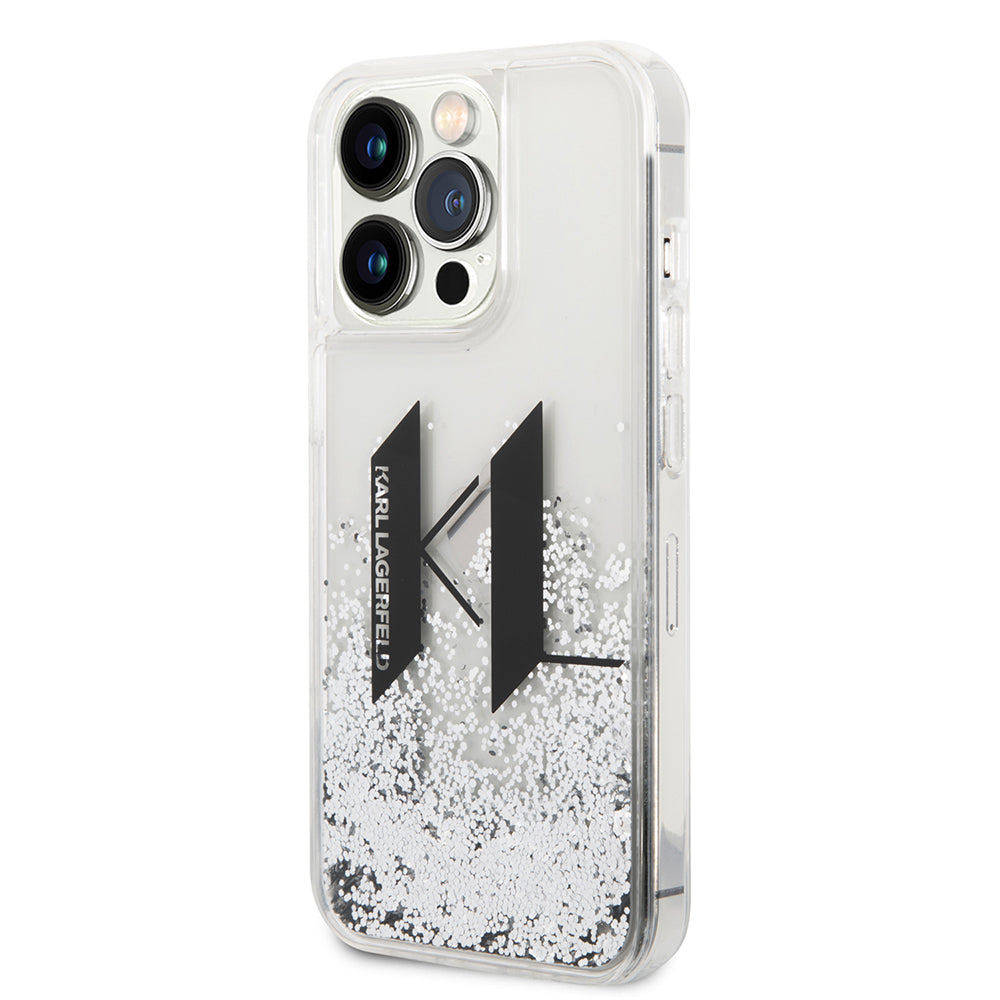 Калъф за Apple iPhone 14 Pro, Karl Lagerfeld, Liquid Glitter Big KL, Сребрист