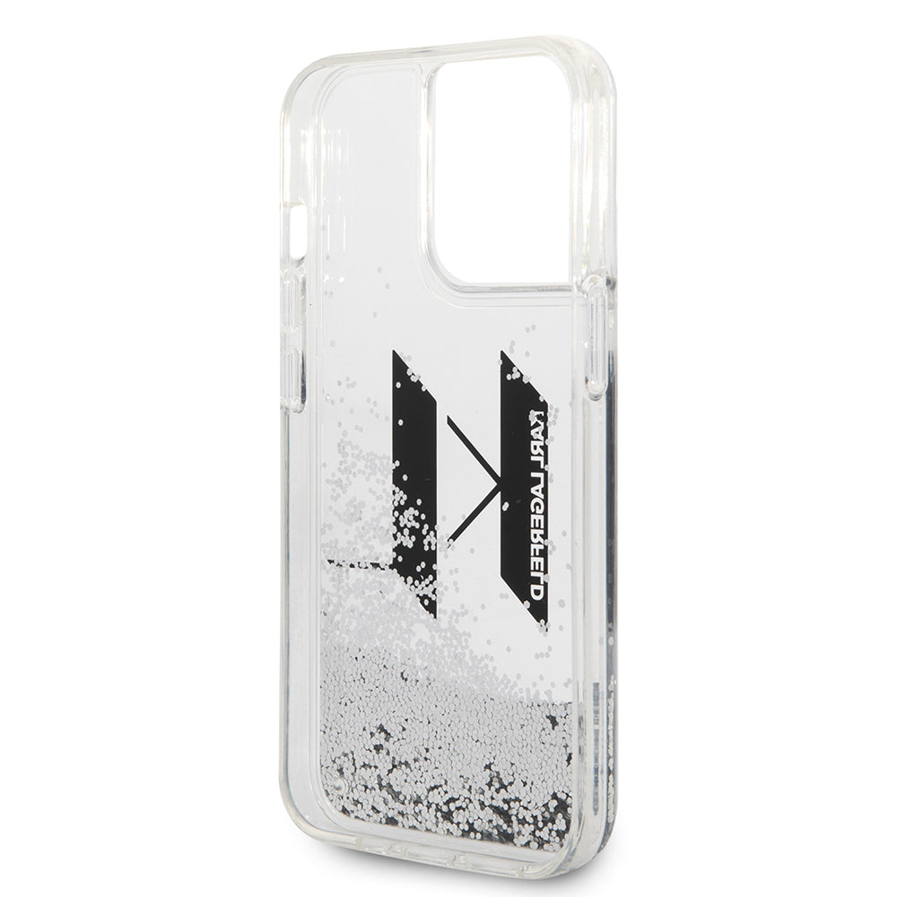 Калъф за Apple iPhone 14 Pro, Karl Lagerfeld, Liquid Glitter Big KL, Сребрист