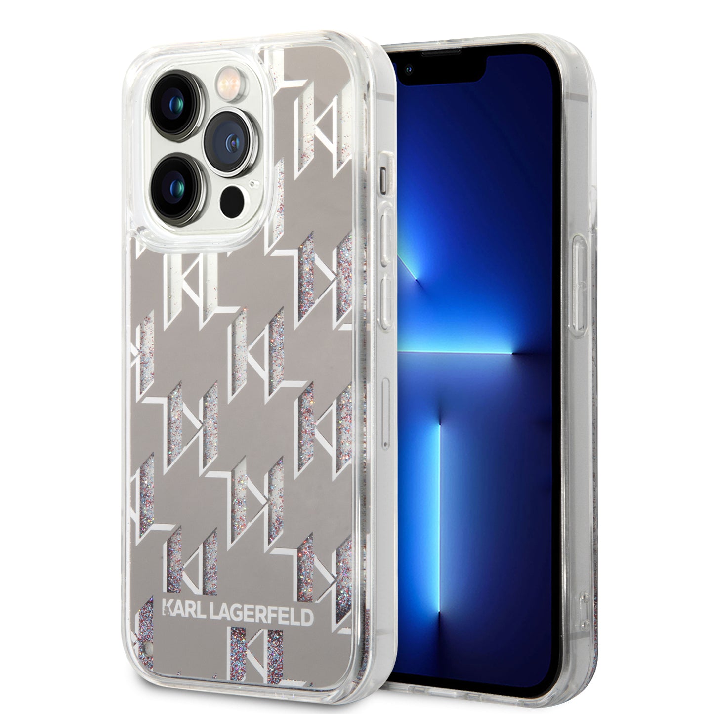 Калъф за Apple iPhone 14 Pro, Karl Lagerfeld, Liquid Glitter Monogram, Сребрист