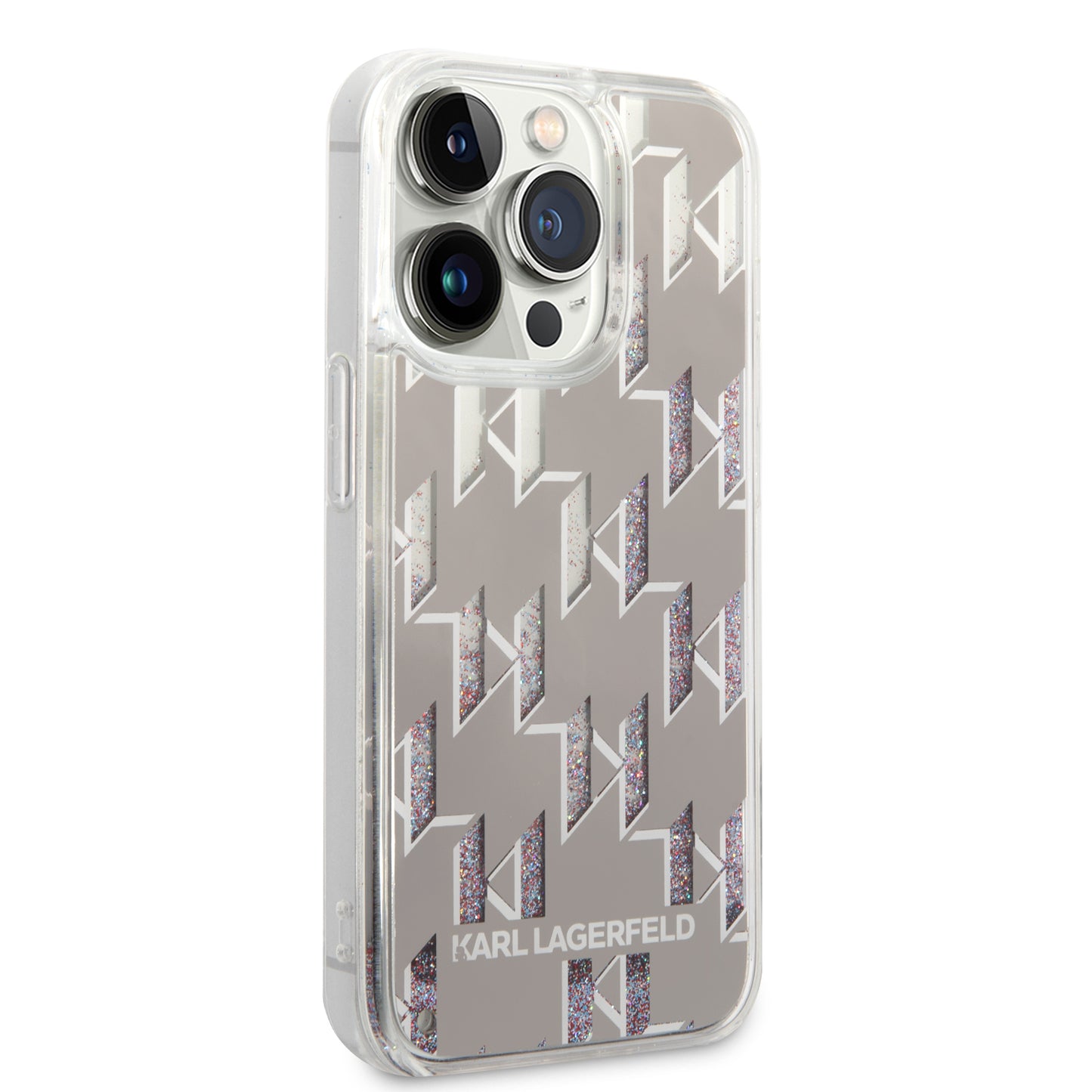 Калъф за Apple iPhone 14 Pro, Karl Lagerfeld, Liquid Glitter Monogram, Сребрист