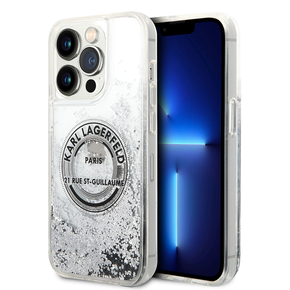 Калъф за Apple iPhone 14 Pro, Karl Lagerfeld, Liquid Glitter RSG, Сребрист