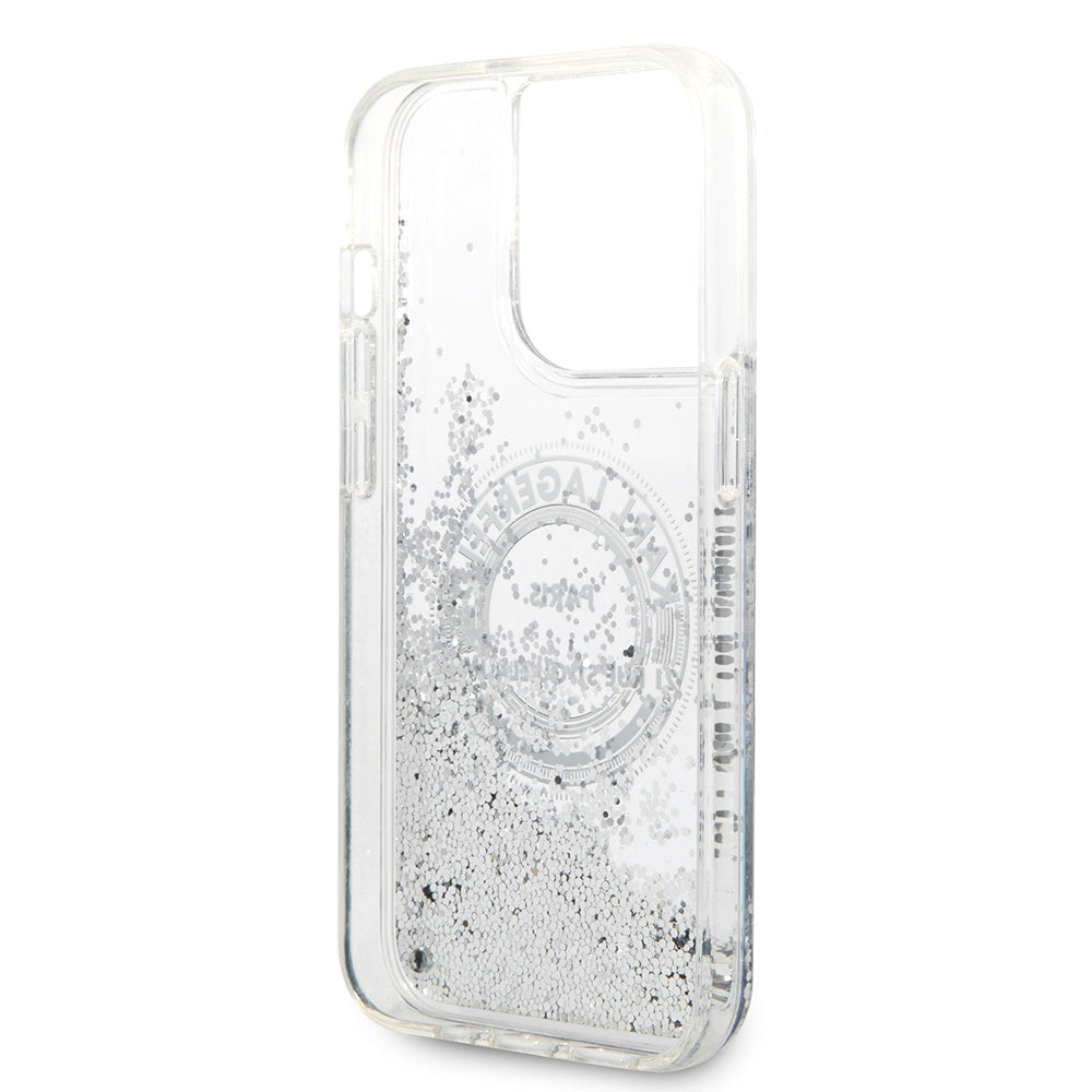 Калъф за Apple iPhone 14 Pro, Karl Lagerfeld, Liquid Glitter RSG, Сребрист