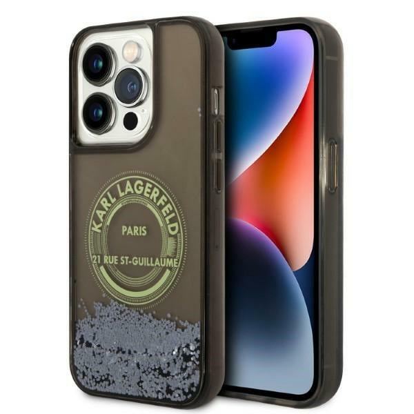 Калъф за Apple iPhone 14 Pro, Karl Lagerfeld, Liquid Glitter RSG, Черен