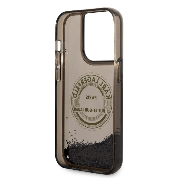Калъф за Apple iPhone 14 Pro, Karl Lagerfeld, Liquid Glitter RSG, Черен