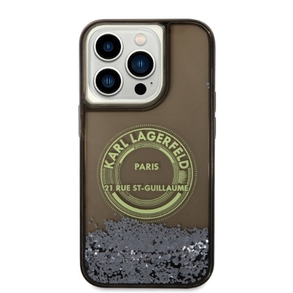 Калъф за Apple iPhone 14 Pro, Karl Lagerfeld, Liquid Glitter RSG, Черен