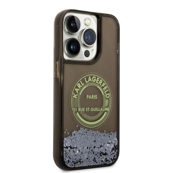 Калъф за Apple iPhone 14 Pro, Karl Lagerfeld, Liquid Glitter RSG, Черен
