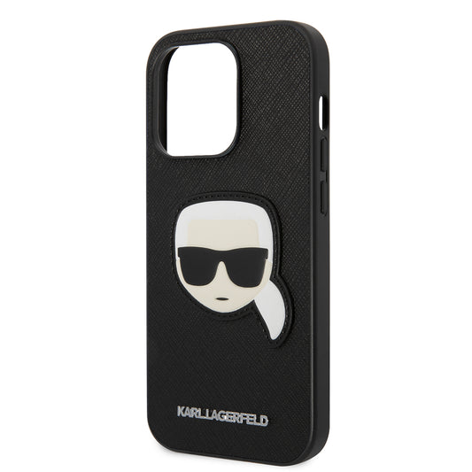 Калъф за Apple iPhone 14 Pro, Karl Lagerfeld, Saffiano Karl's Head, Черен