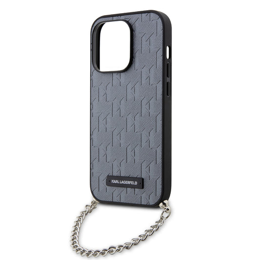 Калъф за Apple iPhone 14 Pro, Karl Lagerfeld, Saffiano Monogram Chain, Сребрист