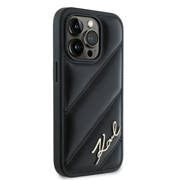 Калъф за Apple iPhone 14 Pro Max, Karl Lagerfeld, Diagonal Quilted Script, Черен