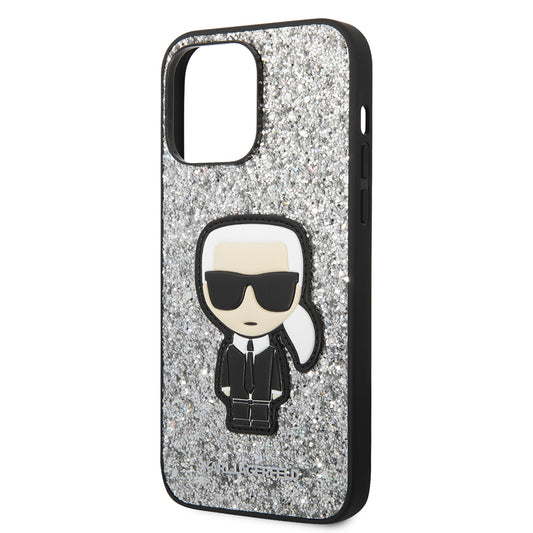 Калъф за Apple iPhone 14 Pro Max, Karl Lagerfeld, Glitter Flakes Ikonik Karl, Сребрист
