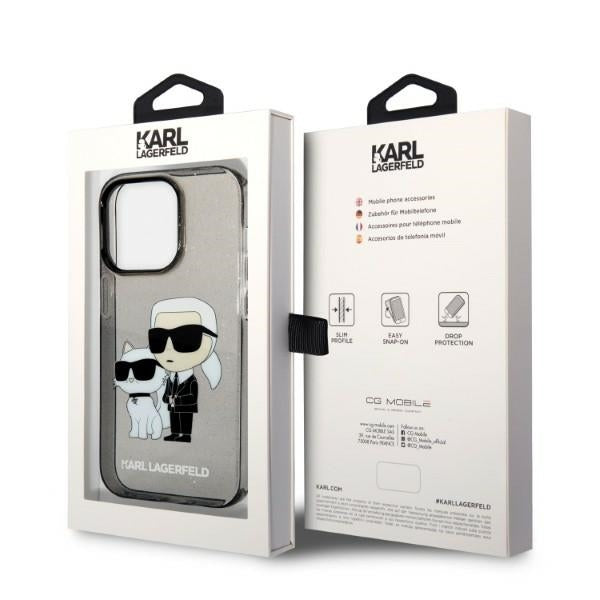 Калъф за Apple iPhone 14 Pro Max, Karl Lagerfeld, Glitter Karl & Choupette, Черен