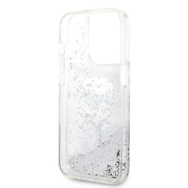 Калъф за Apple iPhone 14 Pro Max, Karl Lagerfeld, Glitter Karl's Head, Сребрист