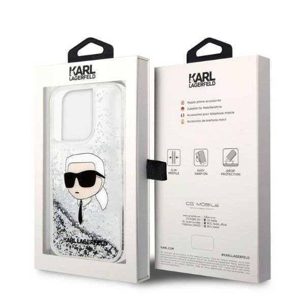 Калъф за Apple iPhone 14 Pro Max, Karl Lagerfeld, Glitter Karl's Head, Сребрист