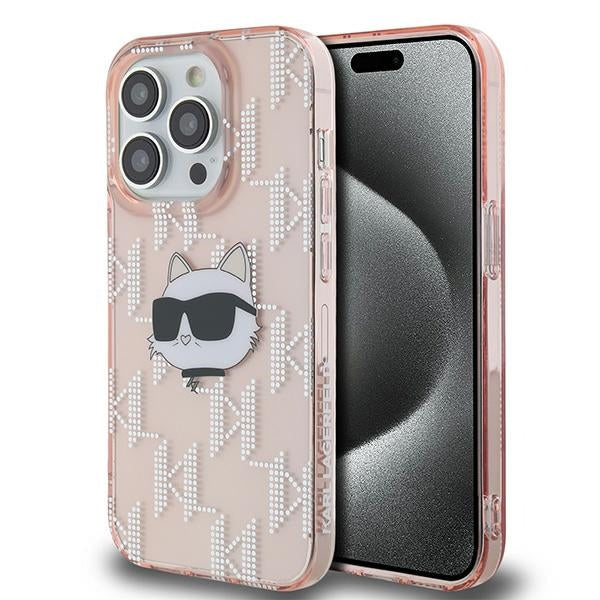 Калъф за Apple iPhone 14 Pro Max, Karl Lagerfeld, IML Luxury Monogram Choupette's Head, Розов