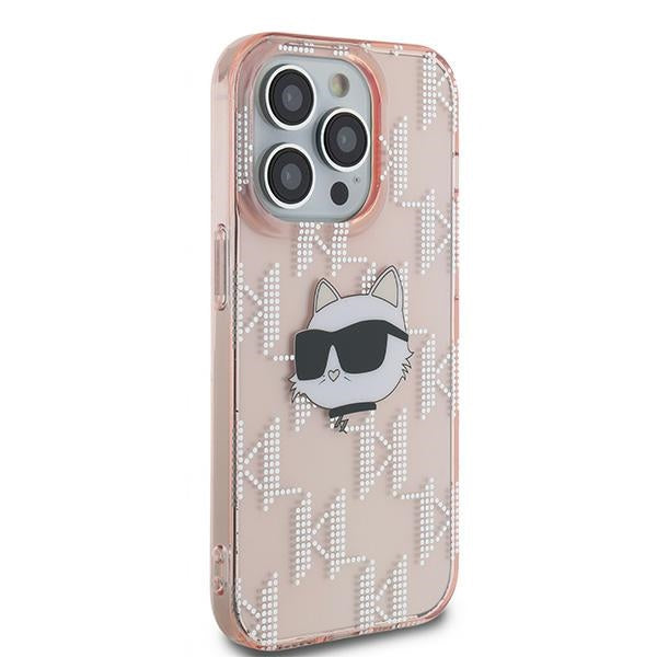 Калъф за Apple iPhone 14 Pro Max, Karl Lagerfeld, IML Luxury Monogram Choupette's Head, Розов