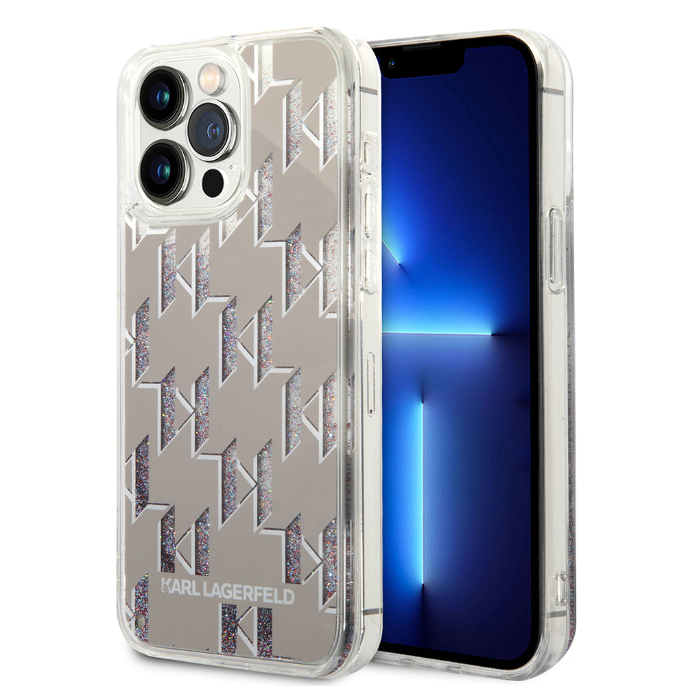 Калъф за Apple iPhone 14 Pro Max, Karl Lagerfeld, Liquid Glitter Monogram, Сребрист