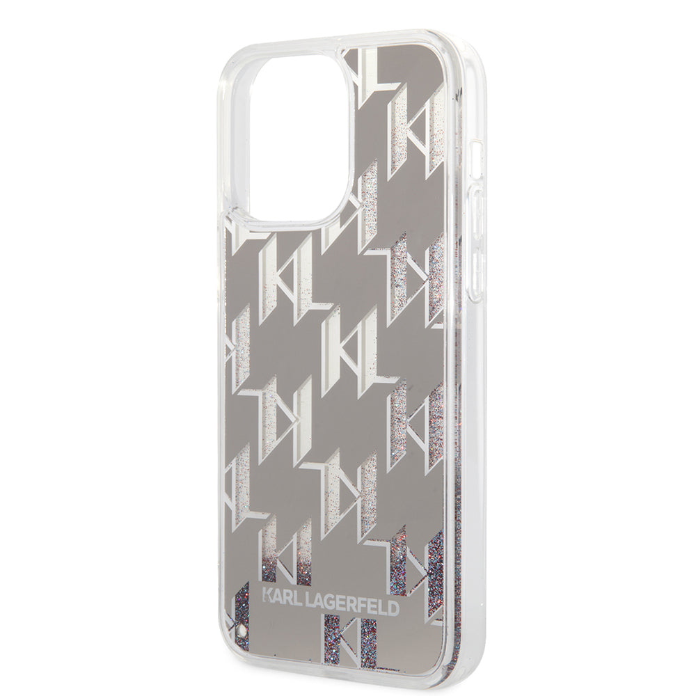Калъф за Apple iPhone 14 Pro Max, Karl Lagerfeld, Liquid Glitter Monogram, Сребрист