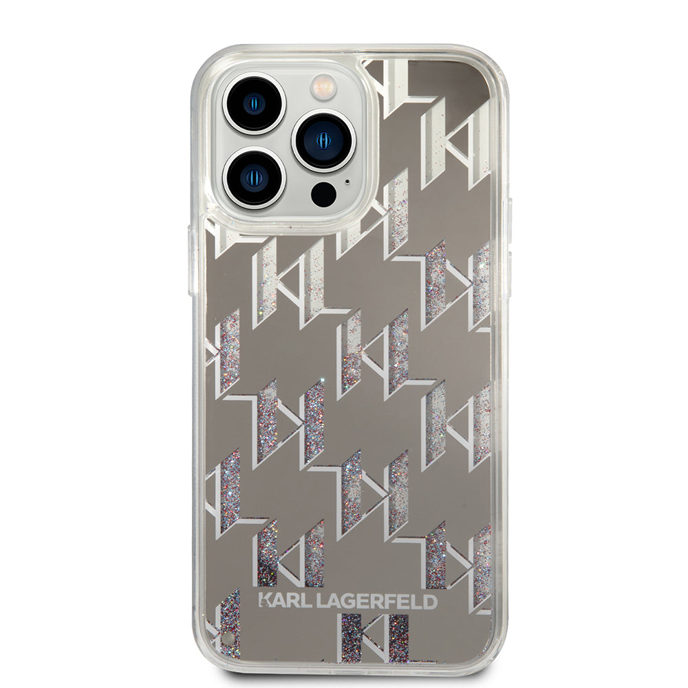 Калъф за Apple iPhone 14 Pro Max, Karl Lagerfeld, Liquid Glitter Monogram, Сребрист