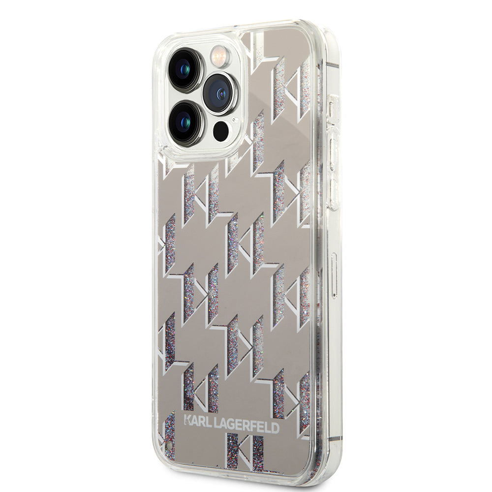 Калъф за Apple iPhone 14 Pro Max, Karl Lagerfeld, Liquid Glitter Monogram, Сребрист