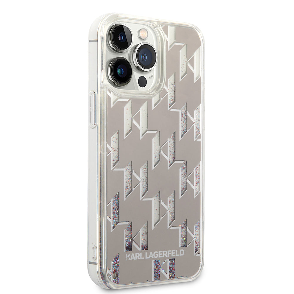 Калъф за Apple iPhone 14 Pro Max, Karl Lagerfeld, Liquid Glitter Monogram, Сребрист