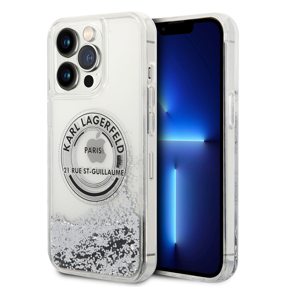 Калъф за Apple iPhone 14 Pro Max, Karl Lagerfeld, Liquid Glitter RSG, Сребрист