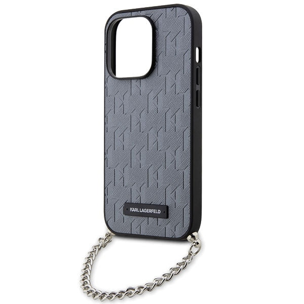 Калъф за Apple iPhone 14 Pro Max, Karl Lagerfeld, Saffiano Monogram Chain, Сребрист