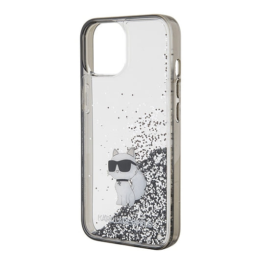 Калъф за Apple iPhone 15 / 14 / 13, Karl Lagerfeld, Liquid Glitter Choupette, Прозрачен