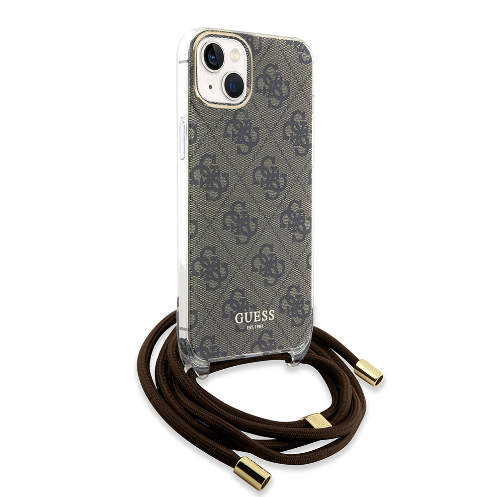 Калъф за Apple iPhone 15, Guess, 4G IML Printed Crossbody, Кафяв