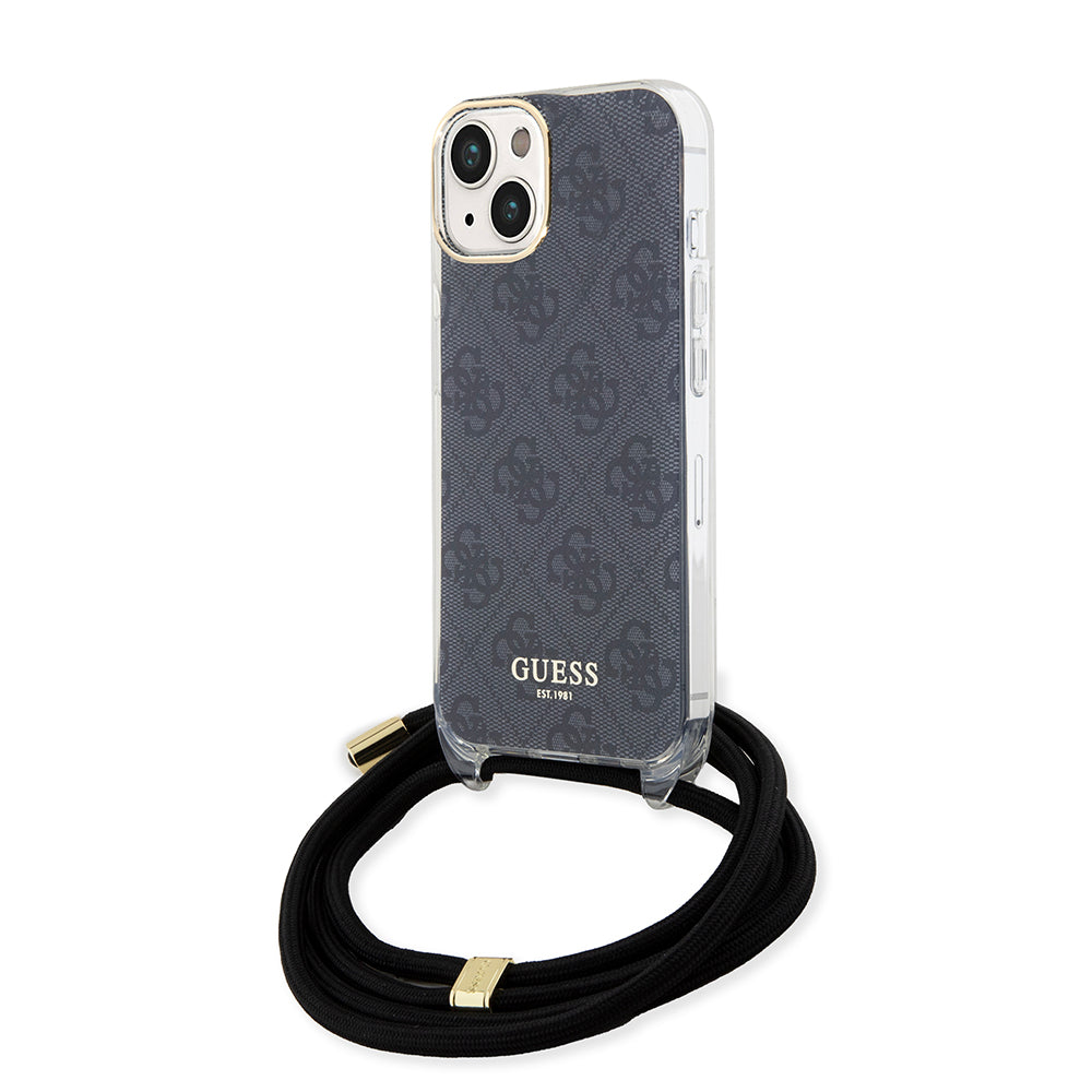 Калъф за Apple iPhone 15, Guess, 4G IML Printed Crossbody, Черен