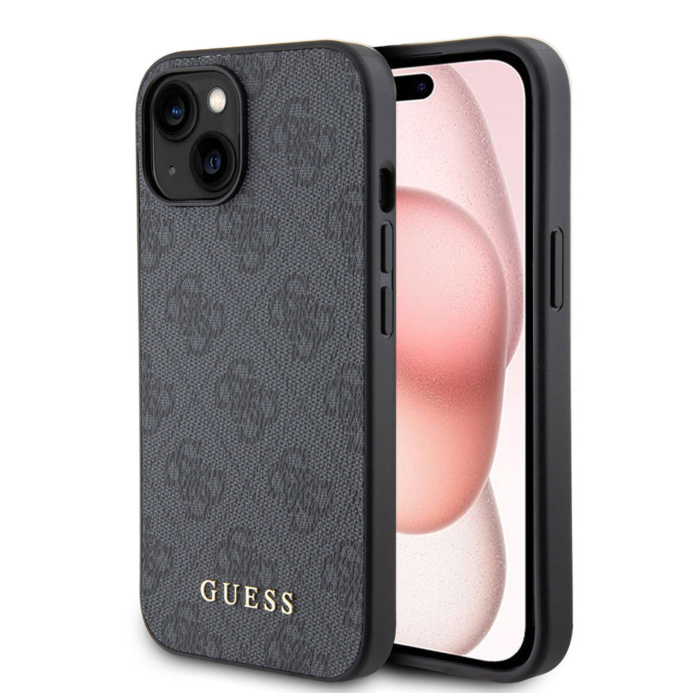 Калъф за Apple iPhone 15, Guess, 4G Metal Gold Logo, Сив