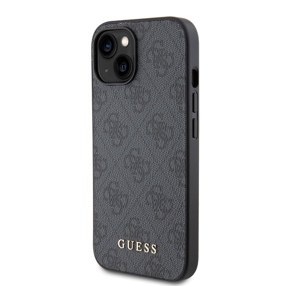 Калъф за Apple iPhone 15, Guess, 4G Metal Gold Logo, Сив