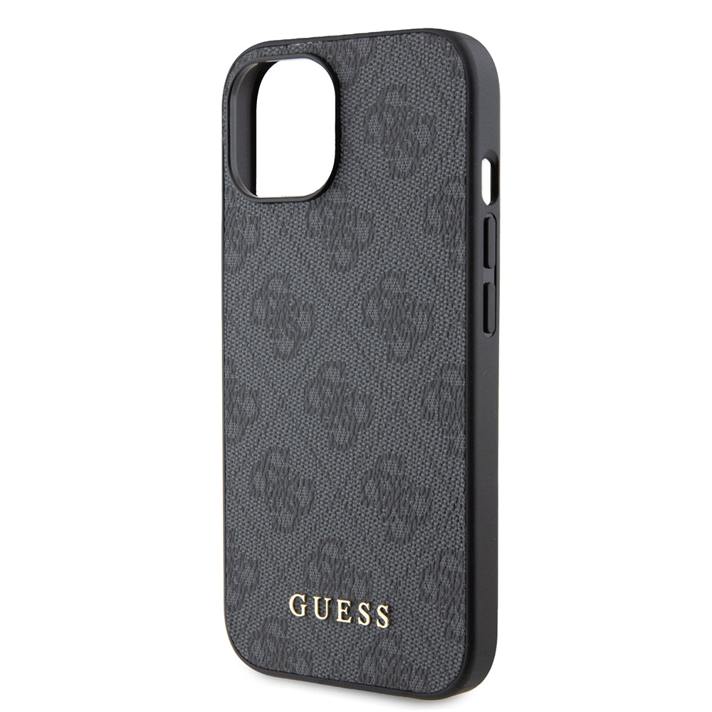 Калъф за Apple iPhone 15, Guess, 4G Metal Gold Logo, Сив