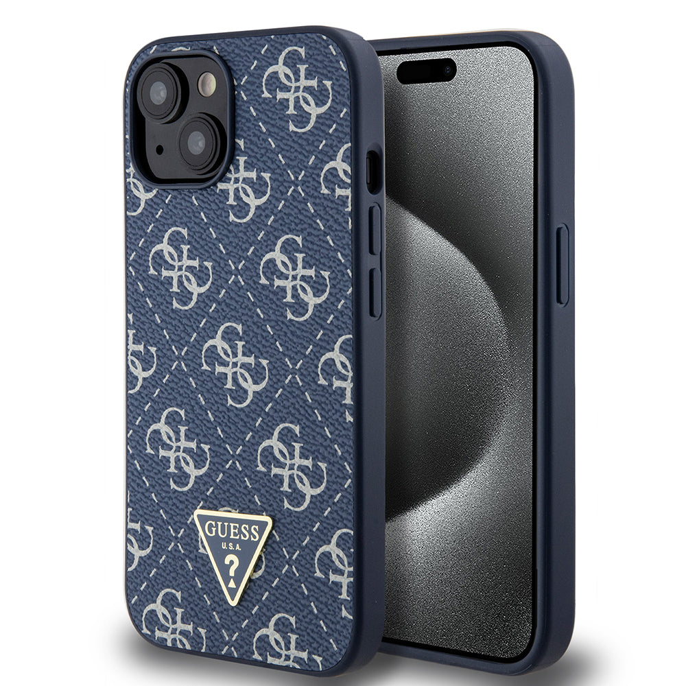 Калъф за Apple iPhone 15, Guess, 4G Triangle Logo, Син