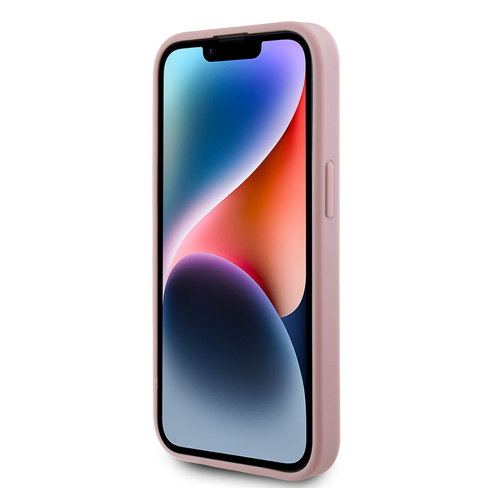 Калъф за Apple iPhone 15, Guess, Glitter Big 4G Script, Розов