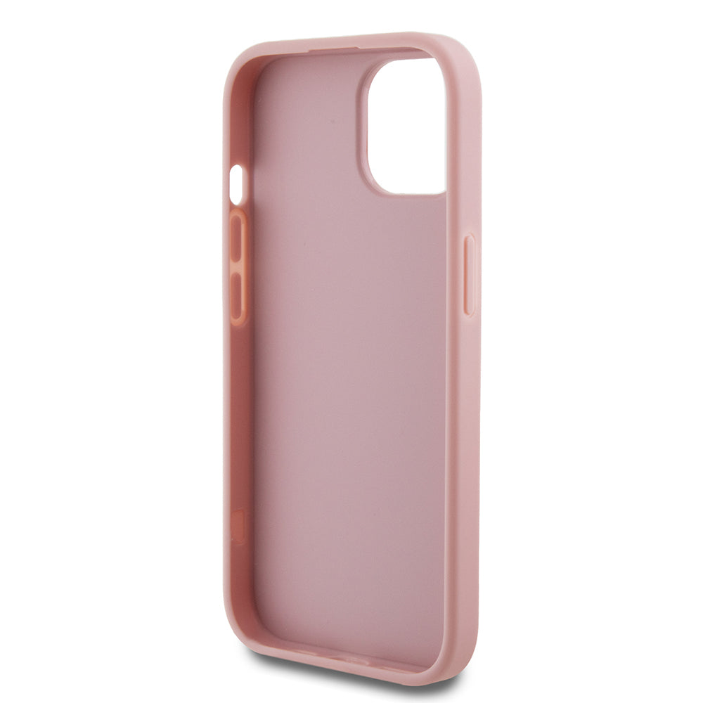 Калъф за Apple iPhone 15, Guess, Glitter Big 4G Script, Розов