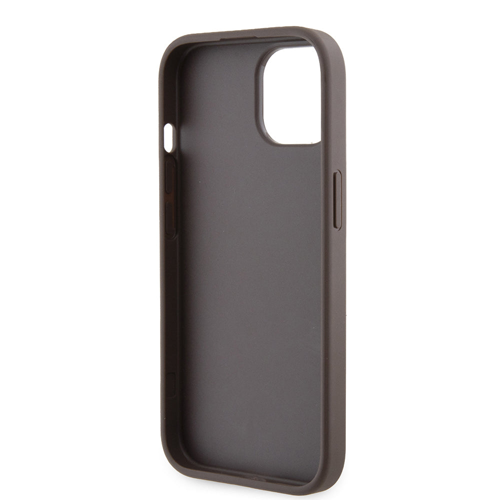 Калъф за Apple iPhone 15, Guess, Grip Stand 4G Triangle Strass, Кафяв