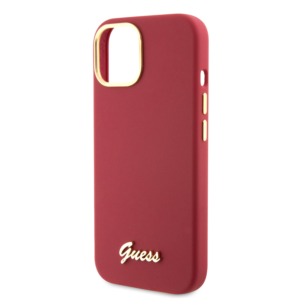Калъф за Apple iPhone 15, Guess, Script Metal Logo & Frame, Розов
