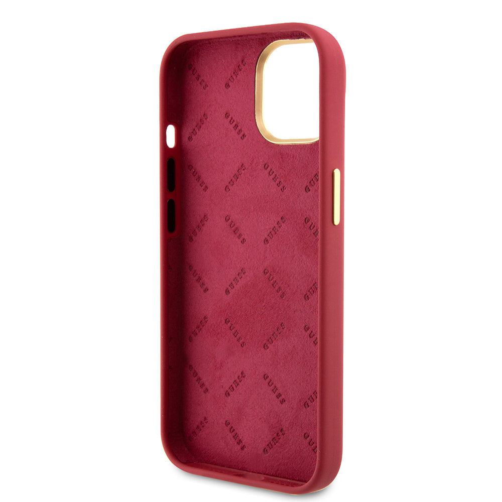 Калъф за Apple iPhone 15, Guess, Script Metal Logo & Frame, Розов