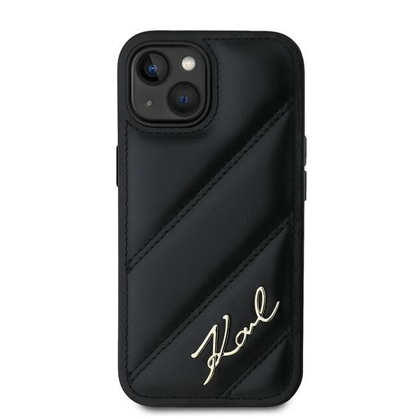 Калъф за Apple iPhone 15, Karl Lagerfeld, Diagonal Quilted Script, Черен